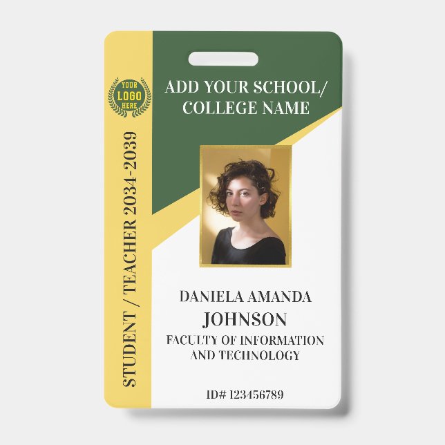 Green School College University Student Teacher ID Badge (Front)