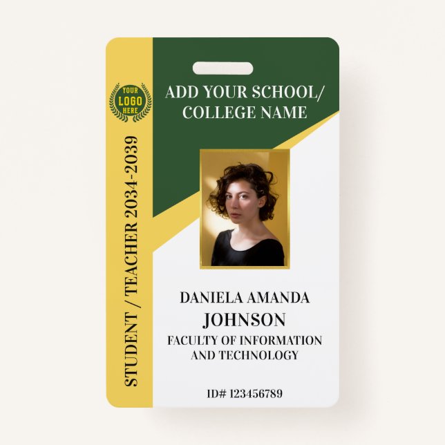 Green School College University Student Teacher ID Badge (Front)