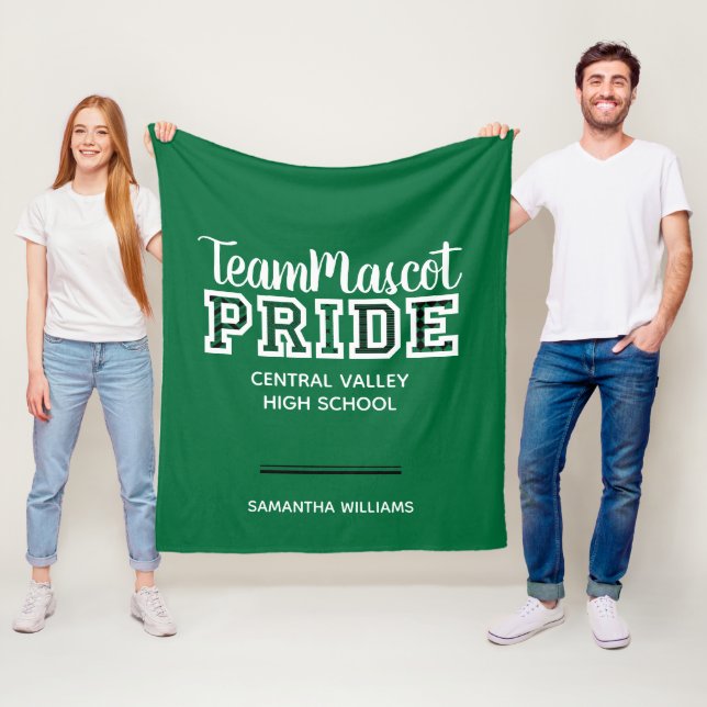 Green School Pride Mascot Name Fleece Blanket (In Situ)