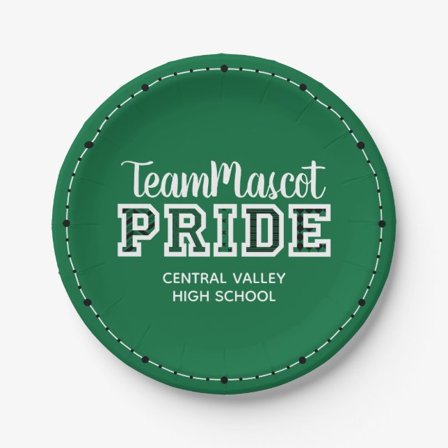 Green School Pride Mascot Name Paper Plates (Front)