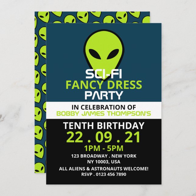 Green Sci-fi Alien, Birthday Invitation (Front/Back)