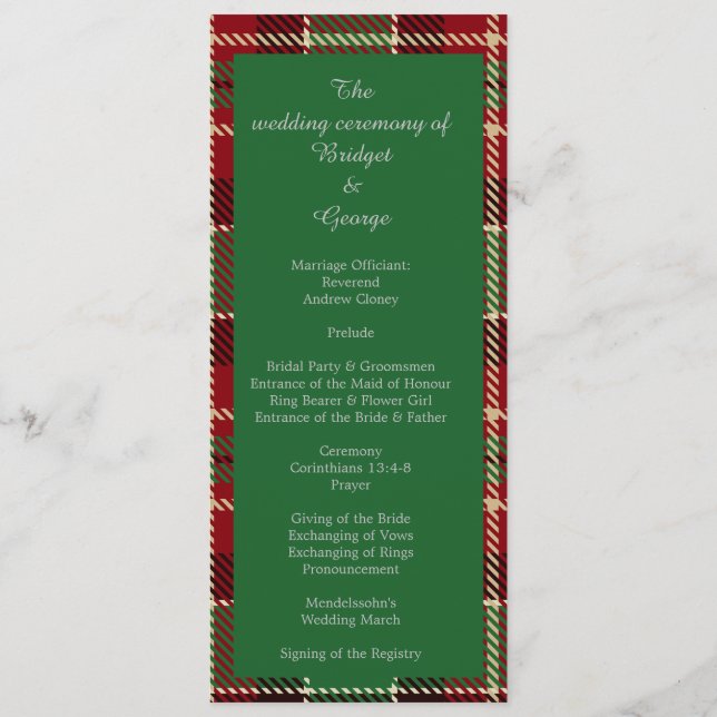 green scottish country wedding program & menu (Back)