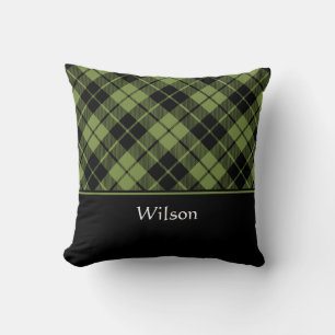 Green Scottish Tartan Plaid Personalised Name Cushion