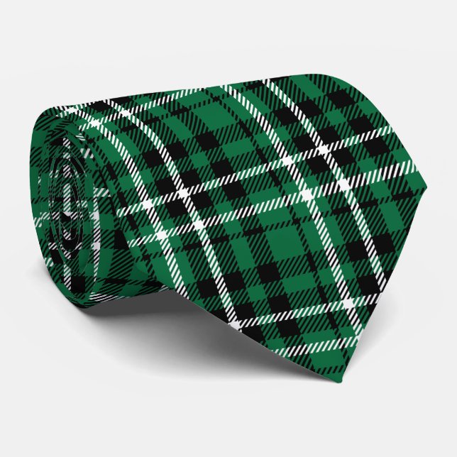 Green Scottish Tartan Plaid Tie (Rolled)