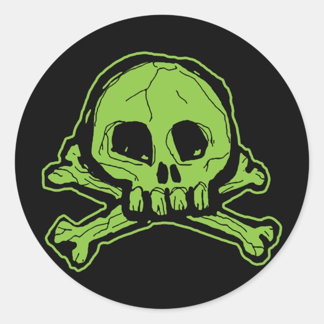 Green Scribbly Skull Classic Round Sticker (Front)