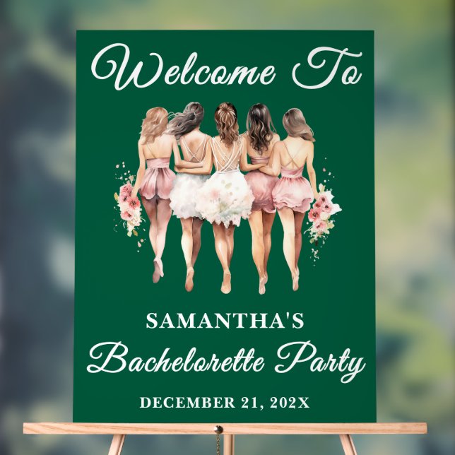 Green Script Christmas Bachelorette Party Welcome Acrylic Sign (Neutral)