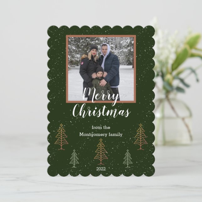 green script Christmas photo Flat Card (Standing Front)
