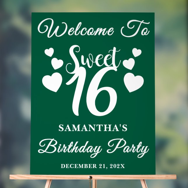 Green Script Christmas Sweet 16 Birthday Welcome Acrylic Sign (Neutral)