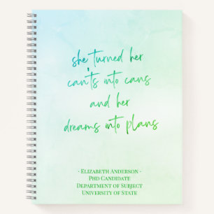 Green Script Graduate School Name Notebook