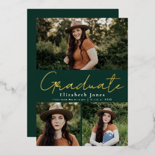 Green Script Graduation Photo Foil Announcement