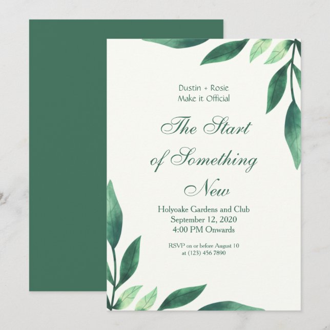 Green Script Leaves Invitation (Front/Back)
