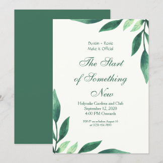 Green Script Leaves Invitation