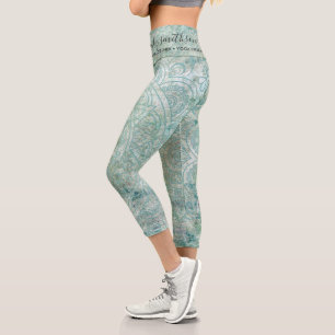 Green Script Mandala Spa Bohemian Spiritual  Capri Leggings