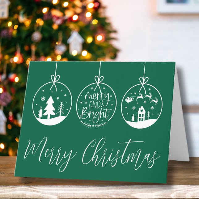 Green Script Merry Christmas Holiday Card (Simple Green Ornament Script Merry Christmas Holiday Card )