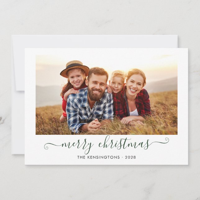 Green Script Merry Christmas Holiday Photo (Front)