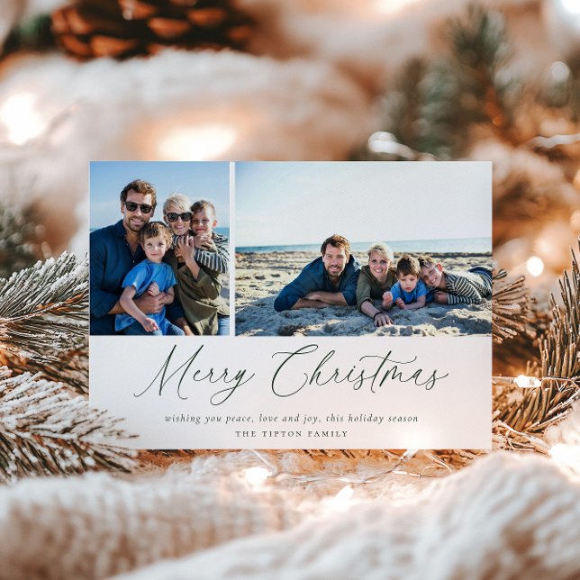 Green Script Merry Christmas Photo Card (Creator Uploaded)