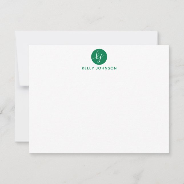 Green Script Monogram Circle Modern Elegant Girly Card (Front)