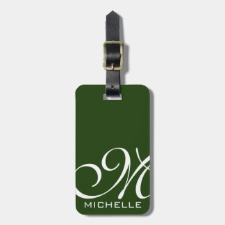 Green Script Monogrammed Luggage Tag