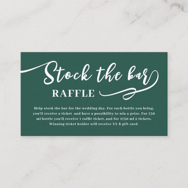 Green Script Stock the bar Bridal Shower  Enclosure Card (Front)