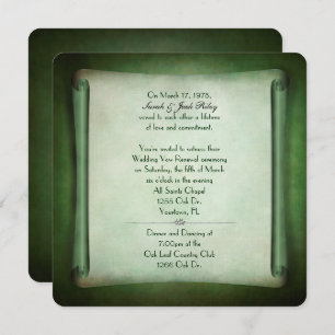 Green scroll for wedding vow renewal invitation