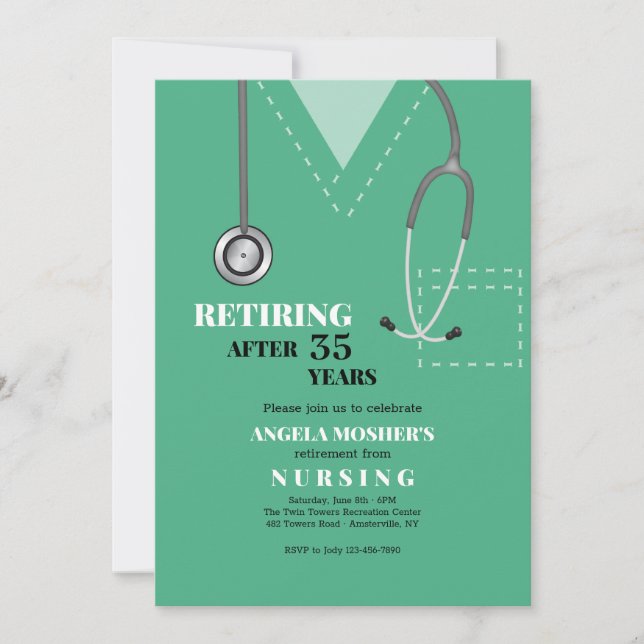 Green Scrubs Medical Retirement Party Invitation (Front)