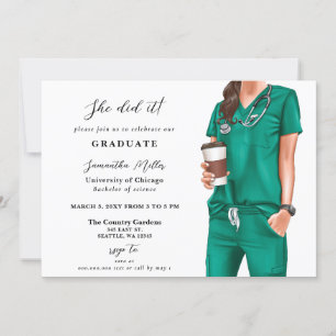 Green Scrubs Nurse Photo She Did It Graduation Invitation