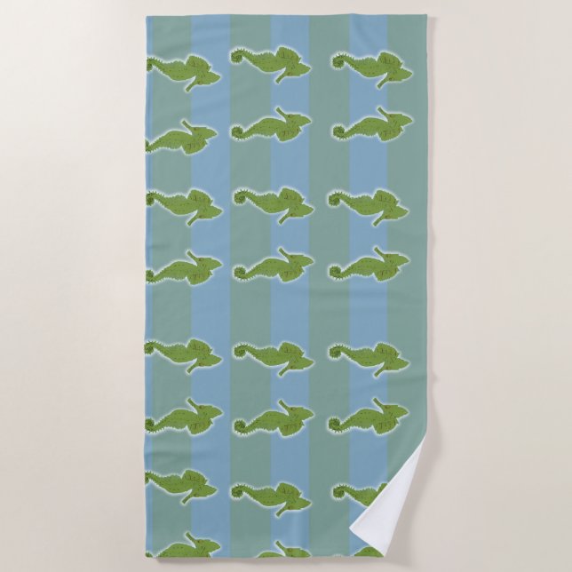 Green Sea horse, seahorses  Beach Towel (Front)