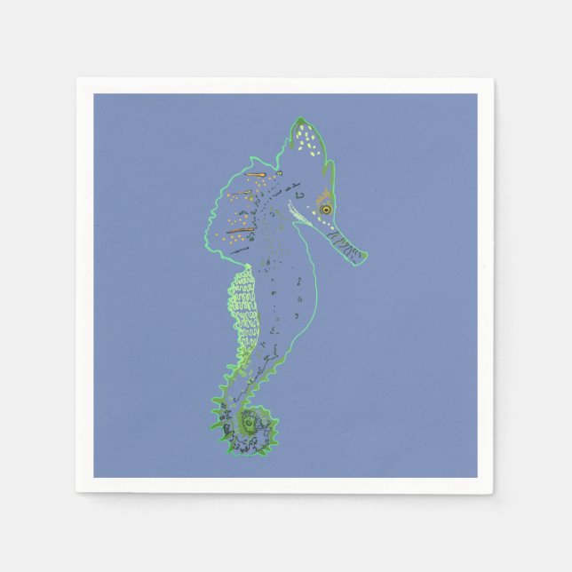 Green Sea Horse Vector Art  Cocktail Napkin (Front)
