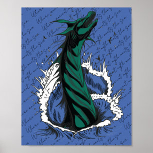 Green Sea Monster Serpent Ocean Waves Poster