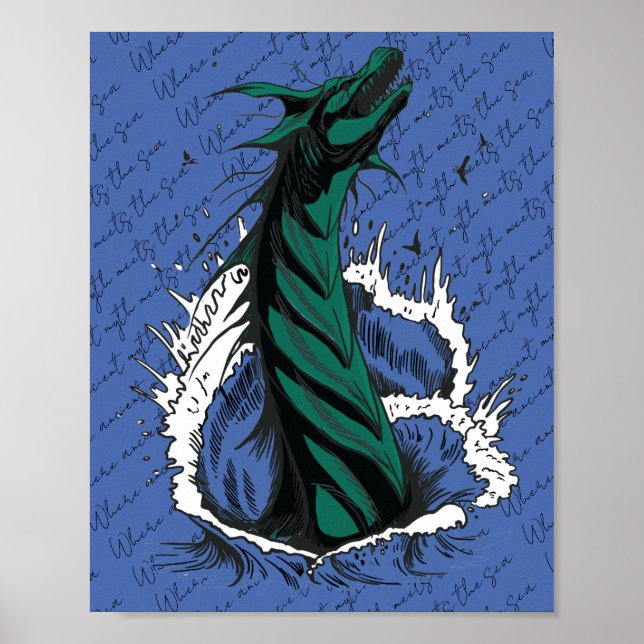 Green Sea Monster Serpent Ocean Waves Poster (Front)
