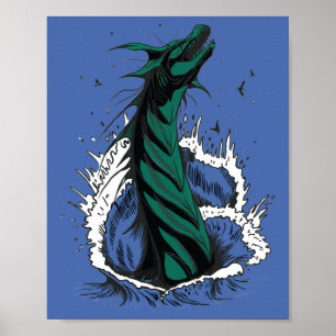Green Sea Monster Serpent Ocean Waves Poster