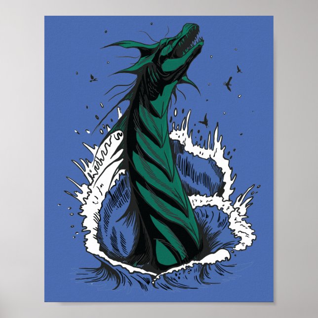 Green Sea Monster Serpent Ocean Waves Poster (Front)