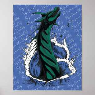 Green Sea Monster Serpent Ocean Waves Poster