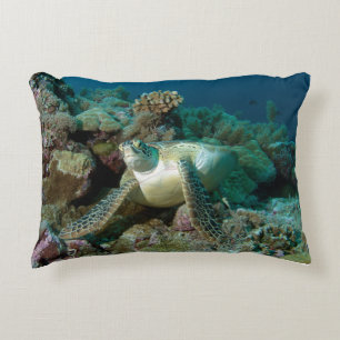 Green Sea Turtle after resting among coral reef Decorative Cushion