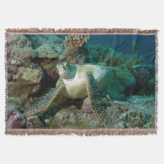 Green Sea Turtle after resting among coral reef | Throw Blanket