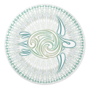 Green Sea Turtle And Mandala Nautical Ceramic Knob