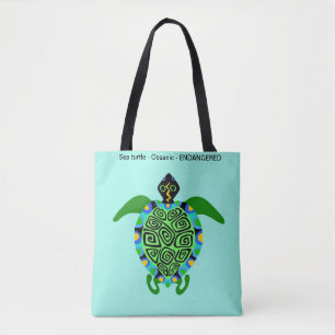Green Sea TURTLE - Aqua blue Tote bag