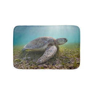 Green Sea Turtle At Dusk Akumal Bay Bath Mat