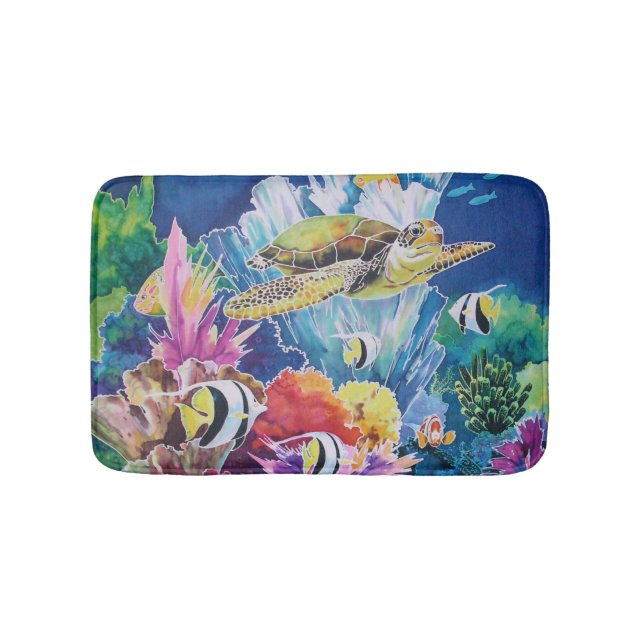 Green Sea Turtle Bath Mat Tropical Ocean Fish (Front)