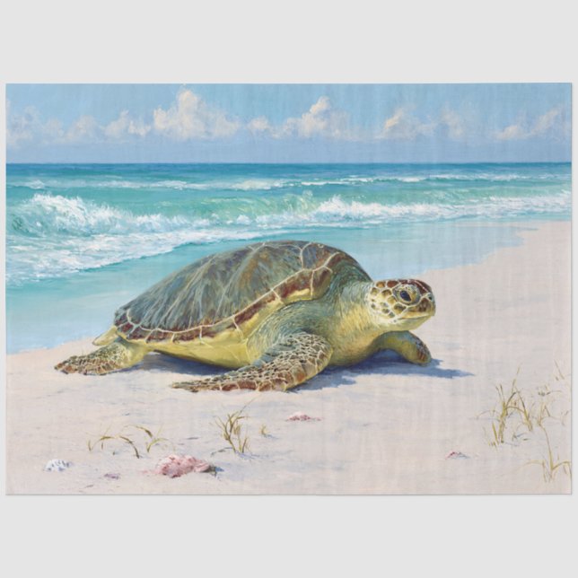 Green Sea Turtle Beach Decoupage Tissue Paper (Front)