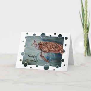 Green Sea Turtle bubbles Birthday Card