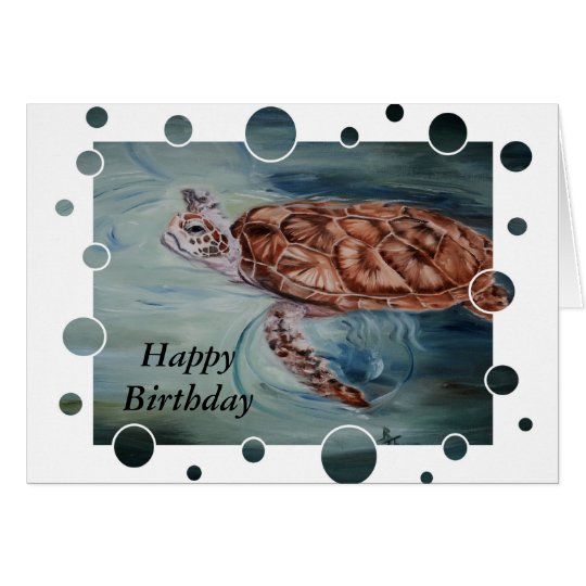 Green Sea Turtle bubbles Birthday Card