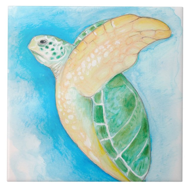 Green Sea Turtle Ceramic Tile (Front)