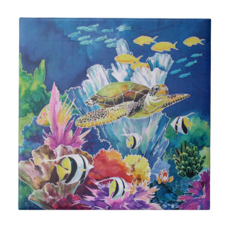 Green sea turtle ceramic tile