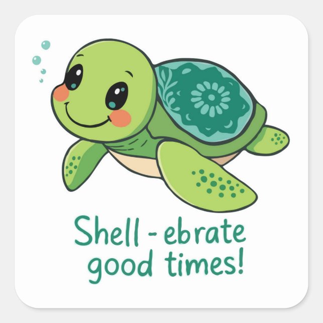 Green Sea Turtle Large Sticker | Cute Ocean Pun  (Front)