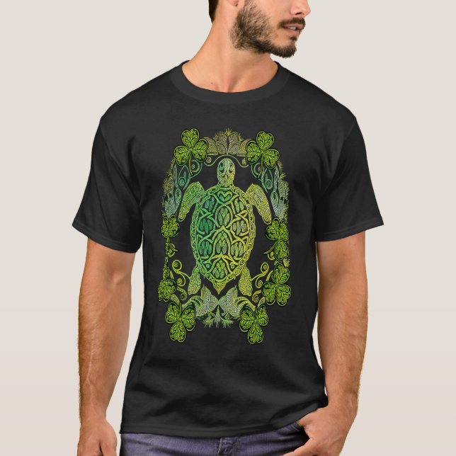 Green Sea Turtle Mandala Irish Shamrock C  St Patr T-Shirt (Front)