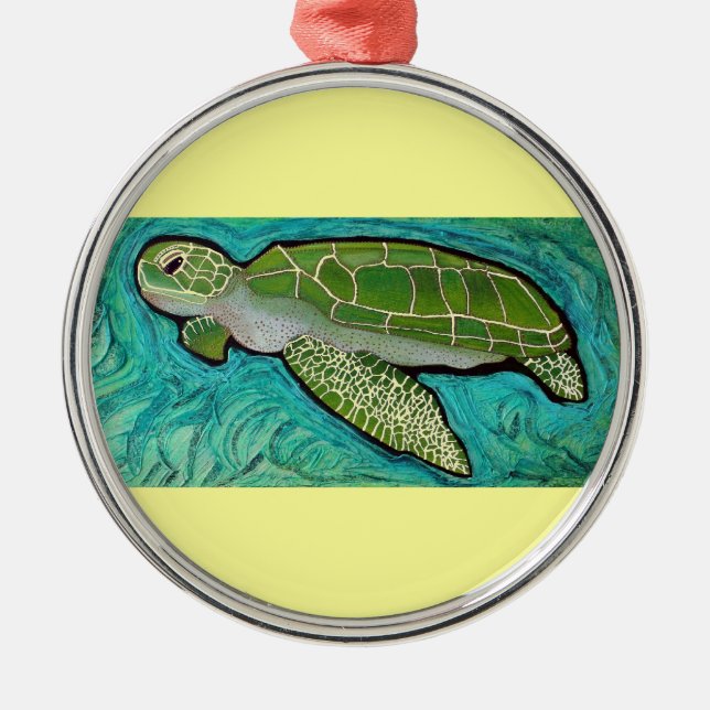 Green Sea Turtle Metal Ornament (Front)