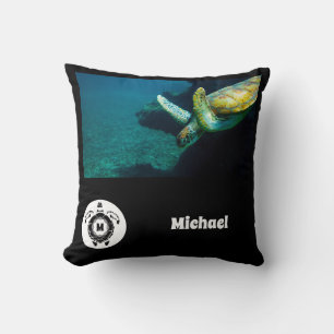 Green Sea Turtle Monogram Name Photo Cushion