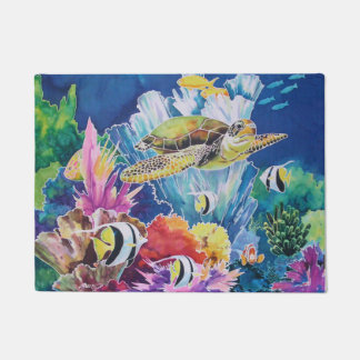 Green sea turtle Ocean Reef Scene with Fish Doormat