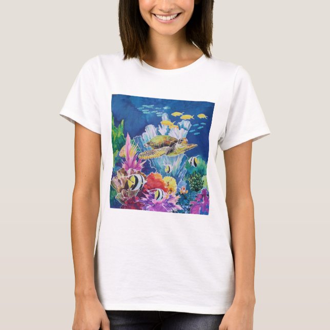 Green sea turtle Ocean Scene T-Shirt (Front)